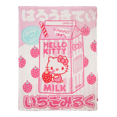 Hello Kitty Strawberry Milk Fleece Throw Blanket