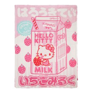 Hello Kitty Strawberry Milk Sherpa Fleece Throw Blanket
